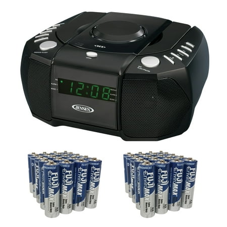 Jensen JCR-310 Dual Alarm Clock AM/FM Stereo/Radio/CD Player, Includes 40 AA Batteries