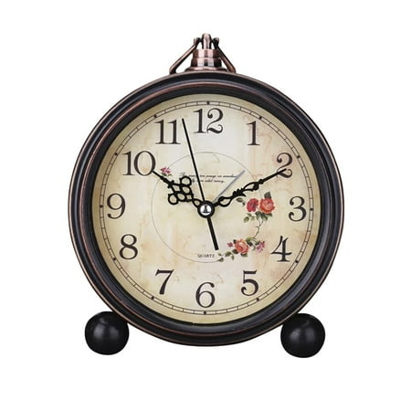 JINGDAN Vintage Style Alarm Clock Silent Antique Retro Table Decorative Quiet Non Ticking Classic Desk Clock Without Battery