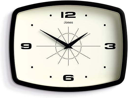 JONES CLOCKS® Movie Wall Clock | Retro Rectangular Clock | 10 inch | Black | Cool Designer Look for Kitchen, Living Room or Office