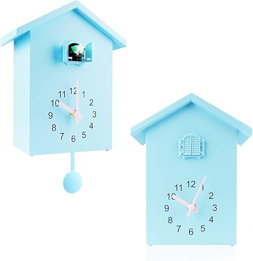 KEYPOWER Cuckoo Clock Cuckoo Wall Clock,Cuckoo Bird Voices Call, Design Clock Pendulum, Bird House, Wall Art Home Living Room Kitchen Office Decoration (Blue)