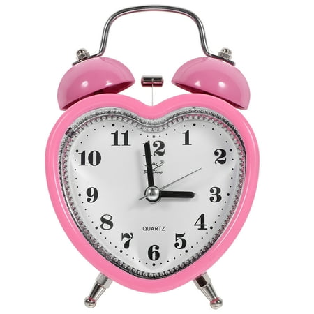 Kids Alarm Clock Clocks Twin Bell Heart-shaped Mute Pink Child