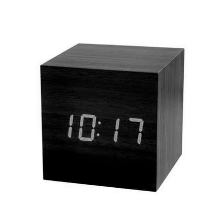 Kinzd Wooden Sound Control Square LED Digital USB/AAA Electronic Table Alarm Clock