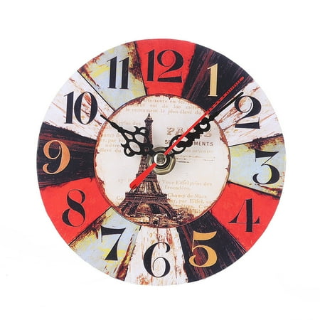 Kiteke Clearance Iron Tower Round Imitation Wood Wall Clock Bedroom Small Clock, Vintage Style Antique Wood Wall Clock for Home Kitchen Office, 1Pc Watches