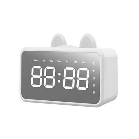 KQJQS Bluetooth Speaker Clock with Dual Alarms, Mirror Surface, SD Card Slot, Deep Bass and Dual Speakers - Wireless Bluetooth Sound System