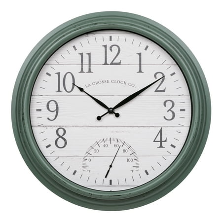 La Crosse Clock 15.75-inch Indoor/Outdoor Green Sagebrook Quartz Analog Clock with Temp, 404-3840SG