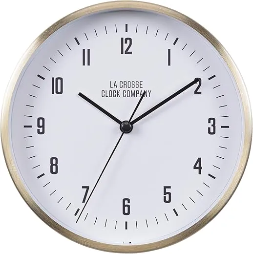 La Crosse Clock 404-3715B 6-inch Wells Brass-Finish Metal Wall/Table Quartz Clock