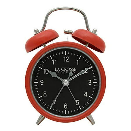 La Crosse Clock 617-3314 Red Twin Bell Quartz Alarm Clock - Classic Style with Loud Twin Bells - Accurate Timekeeping - Battery Operated -