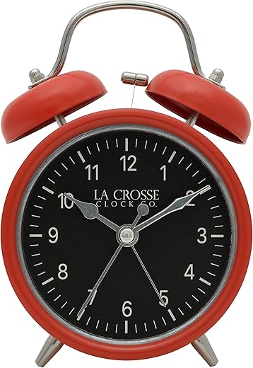 La Crosse Clock 617-3314 Red Twin Bell Quartz Alarm Clock