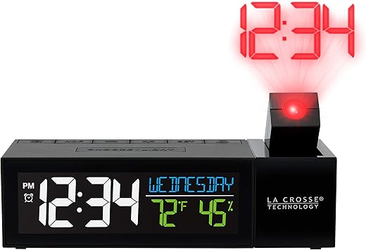 La Crosse Technology 616-1950-INT Pop-Up Bar Projection Alarm Clock with USB Charging Port, 6.51" L x 2.56" W x 1.81" H, Black