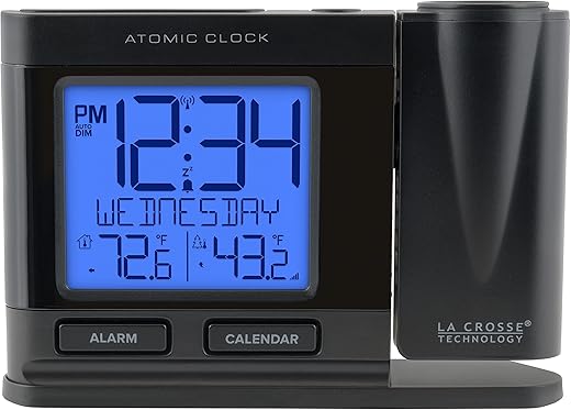 La Crosse Technology 616-41667-INT Black Atomic Projection Alarm Clock with Temperature