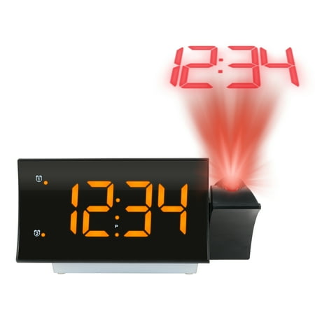 La Crosse Technology 7.75“ x 3.74“ Black Digital Curved Projection Alarm Clock Radio with Nightlight, 817-83957-Int