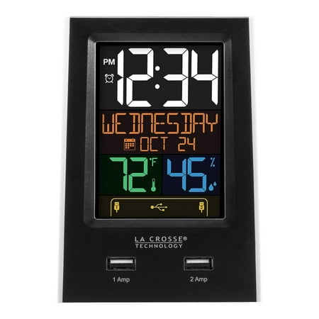 La Crosse Technology Black Digital Desktop Dual USB Charging Station and Alarm Clock, C86224