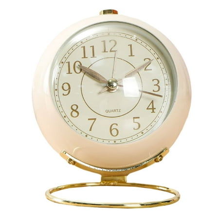 landege Metal Alarm Clock Round Alarm Clock Desktop Alarm Clock Bedside Alarm Clock (Beige Shipment without Battery)