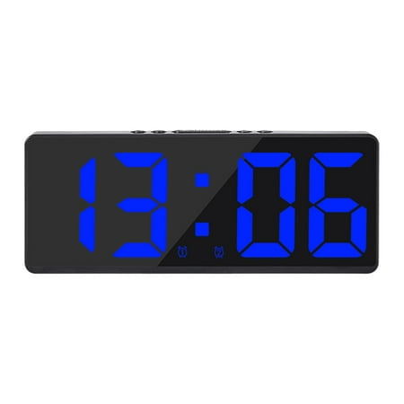 Large Number Electronic Clock, USB LED Display with 2 s with Snooze Dimmer Temperature for Home Travel Desktop Seniors Kids Blue