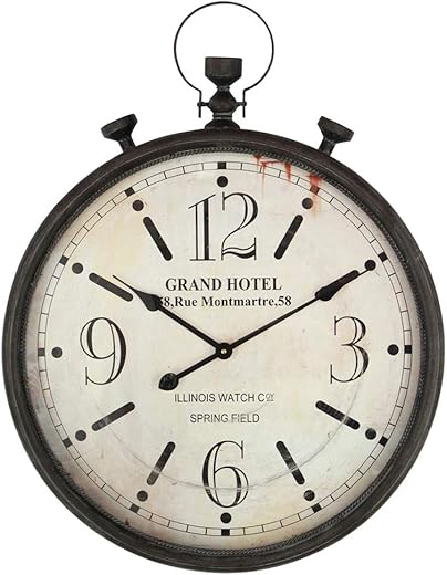 Large Pocket Watch Wall Clock, Vinatge Wall Clock with Black Metal Frame for Kitchen Living Room Bedroom, Silent Non-Ticking Battery Operated