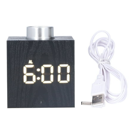 LED Knob Alarm Clock Digital Thermometer Display Imitation Wood Grain Clock Bedside Snooze ClockWhite