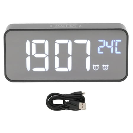 LED Mirror Digital Alarm Clock Large Screen Intelligent Brightness Adjust Snooze Function Power Off Memory 13 Songs for Home