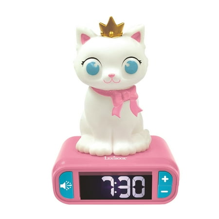 Lexibook - Kitten Digital Alarm Clock for kids with Night Light Snooze, Childrens Clock, Luminous Cat, White and Pink colours - RL800KT