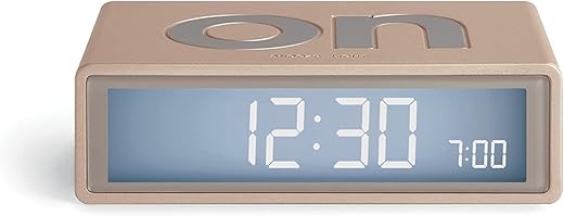 Lexon Flip+ Travel Digital Alarm Clock, Reversible On/Off Faces Small Travel Clock with LCD Display & Touch Sensor Light, Battery Operated, Rubber - Gold