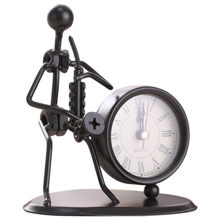 LHWGJQY Statues Creative Iron Stainless Steel Small Desk Clock Iron Retro Personality Clock Gift Birthday Gift Iron Table Alarm Clock With Musical Instruments Gadgets Decoration Craft