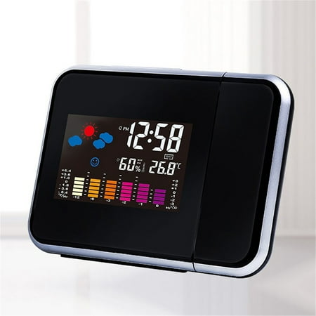 Limei Projection Alarm Clock, Smart LCD Display LED Backlight Projector Digital Weather Snooze Alarm Clock Max/ Min Temperature Humidity Records Clock