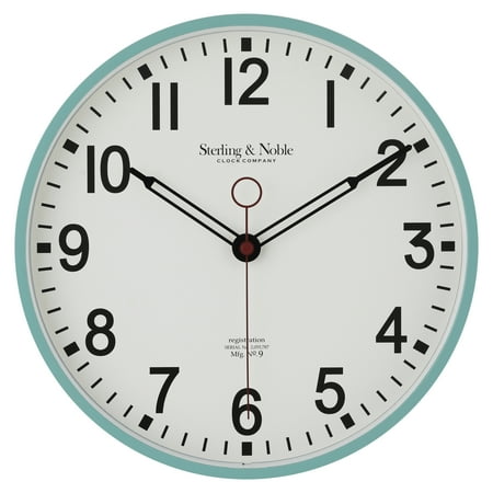 Mainstays Indoor 11.5 Round Mint Green Arabic Retro Schoolhouse Analog Wall Clock