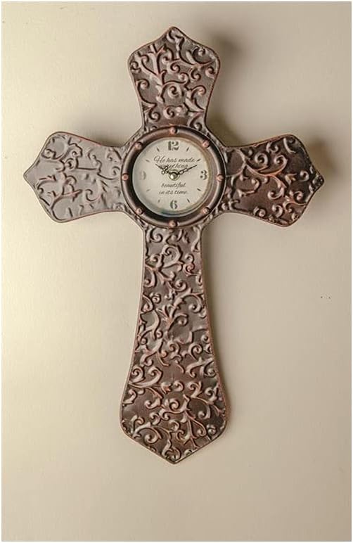 Manual Woodworker Wall Clock-Antique Bronze Cross (13.5 x 20.5)