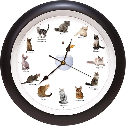 Mark Feldstein & Associates Meowing Cat Sounds Wall Clock, 13