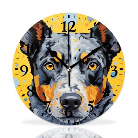 MEOSLZUT 10 inch Round Wall Clock,Australian Cattle Dog Beautiful,Silent Non Ticking Wall Clocks for Living Room Kitchen Bedroom