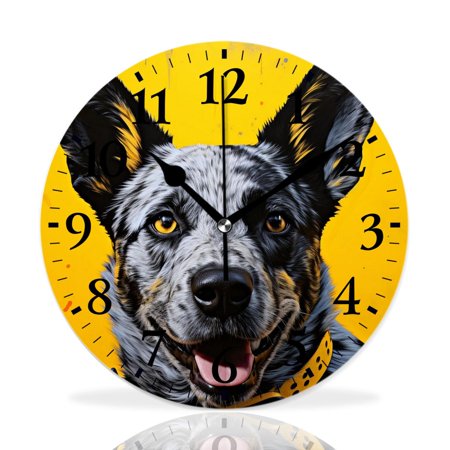 MEOSLZUT 10 inch Round Wall Clock,Australian Cattle Dog Creative,Silent Non Ticking Wall Clocks for Living Room Kitchen Bedroom