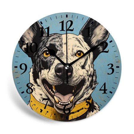 MEOSLZUT 10 inch Round Wall Clock,Australian Cattle Dog Design,Silent Non Ticking Wall Clocks for Living Room Kitchen Bedroom