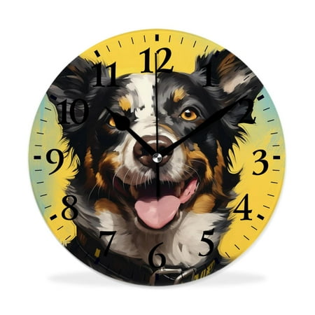 MEOSLZUT 10 inch Round Wall Clock,Australian Cattle Dog Multicolor,Silent Non Ticking Wall Clocks for Living Room Kitchen Bedroom