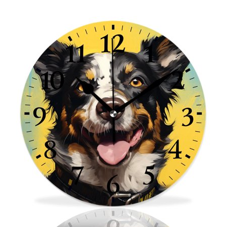 MEOSLZUT 10 inch Round Wall Clock,Australian Cattle Dog Multicolor,Silent Non Ticking Wall Clocks for Living Room Kitchen Bedroom