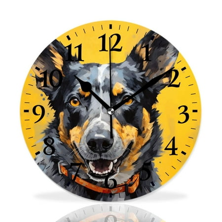 MEOSLZUT 10 inch Round Wall Clock,Australian Cattle Dog Style,Silent Non Ticking Wall Clocks for Living Room Kitchen Bedroom