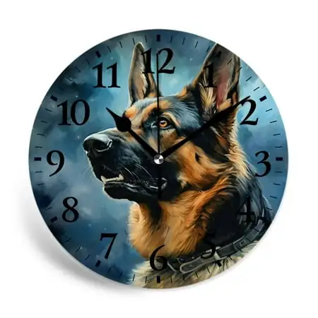 MEOSLZUT 10 inch Round Wall Clock,German Shepherd Dog Vintage Pattern,Silent Non Ticking Wall Clocks for Living Room Kitchen Bedroom