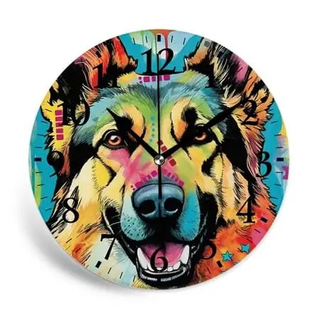 MEOSLZUT 10 inch Round Wall Clock,German Shepherd Image,Silent Non Ticking Wall Clocks for Living Room Kitchen Bedroom