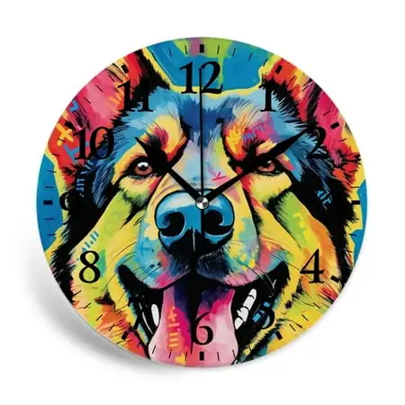 MEOSLZUT 10 inch Round Wall Clock,German Shepherd Painting,Silent Non Ticking Wall Clocks for Living Room Kitchen Bedroom