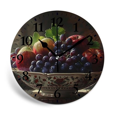 MEOSLZUT 10 inch Round Wall Clock,Vintage Wine Grape Red Glasses Chic,Silent Non Ticking Wall Clocks for Living Room Kitchen Bedroom