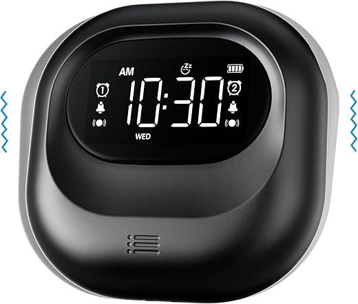 Mesqool Vibrating Alarm Clock for Heavy Sleepers, Battery Operated Rechargeable Bed Shaker Under Pillow, Weekday/Weekend Dual Alarms, Wireless, Cordless, Travel Digital Clock for Hearing-impaired