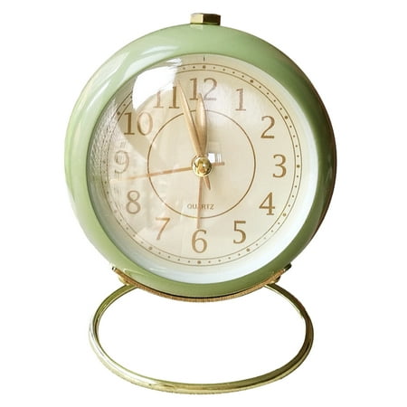 Metal Alarm Clock Round Alarm Clock Desktop Alarm Clock Bedside Alarm Clock (Green Shipment without Battery)