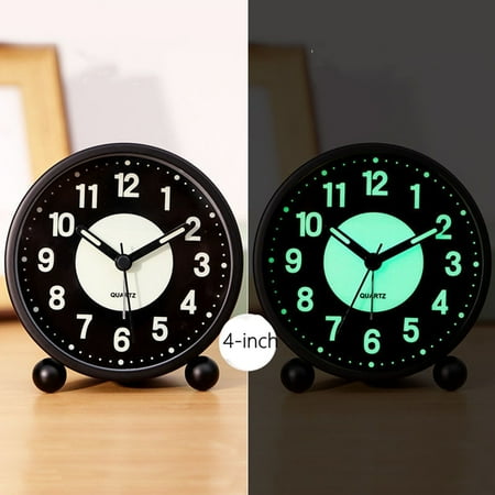 Metal Round 4-inch Luminous Alarm Clock Portable Anti-drop Silent Movement Night Light Clock Watch For Home