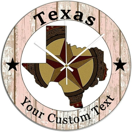 Metal Star Wall Clock Shabby Chic Usa State Texas Independence Day Pvc Clocks 15X15 Living Room Battery Operated Quartz Quiet Clock For Bed Classroom