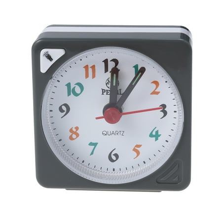 Mini Clock Square Plastic Quartz Alarm Clock Portable Lightweight Durable Clock (Grey)