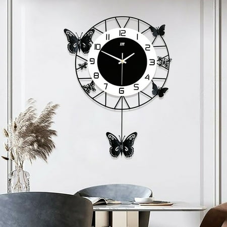 Miumaeov 20 Large Round Butterfly Wall-Mounted Clock Modern Silent Pendulum Wall Clock Minimalist Nordic Clocks Battery Operated Quartz for livingroom