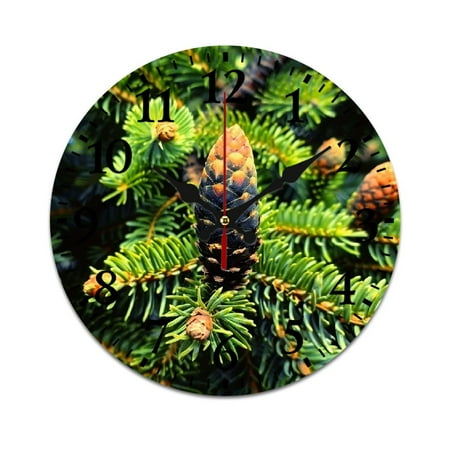 MLJA Pine Tree Cones Fashionable PVC Wall Clock Silent Sweep Movement Eco-Friendly Decorative Clock for Home Office Classroom Kitchen, Multiple Sizes Available 25cm/9.84in