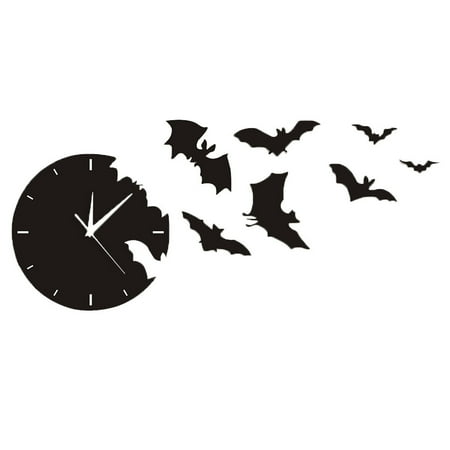 mnjin 3d creative acrylic mirror bat wall clock home decor living room wall clock black