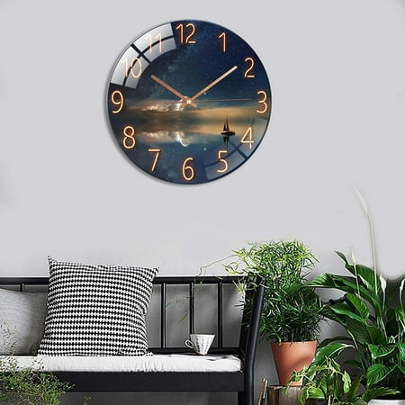 Modern Glass Wall Clock Pendulum Living Room Nursery Bedroom Decor, Diameter 30cm Round decor Wall Hanging Clock - Seascape Reflection