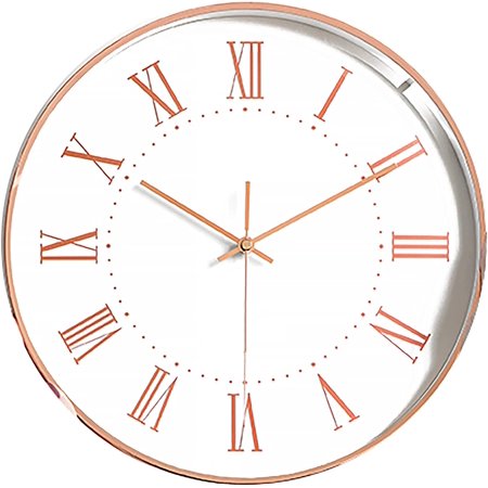 Modern Minimalist Rose Gold on White Silent Wall Clock With Glass Top (Roman Numeral Dial)