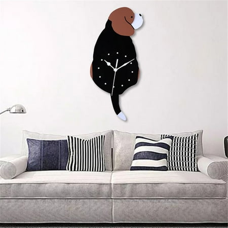 Momihoom Wall Clock Creative Dog Acrylic Wall Clock with Swing Tail Pendulum for Living Room Bedroom Kids Room Kitchen and Home Décor