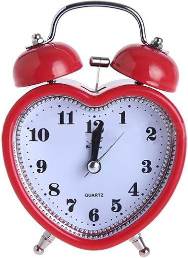 Monique 3in Loud Twin Bell Alarm Clock Silent Analog Quartz Nightlight Clock (Heart Shape Red)